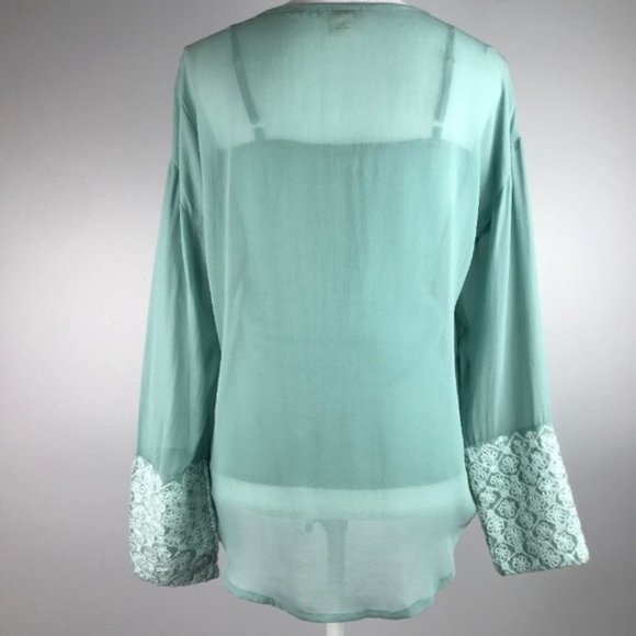 Sundance Teal Raw Silk Sheer Embroidered Top - Picture 6 of 7